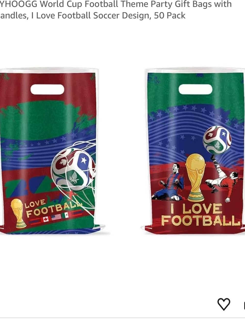 I Love Football Party Gift Bags – Red, Green & Blue (50 Pack)